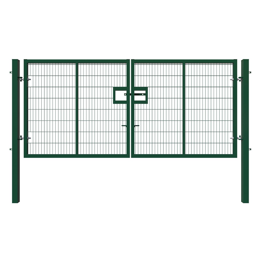Twin Wire Double Leaf Gate 1.8H x 6m Green Powder Coated Finish Concrete-In