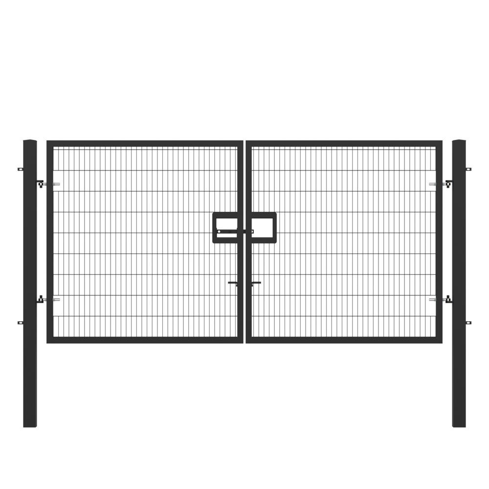 Twin Wire Double Leaf Gate 2.0H x 4m Black Powder Coated Finish Concrete-In