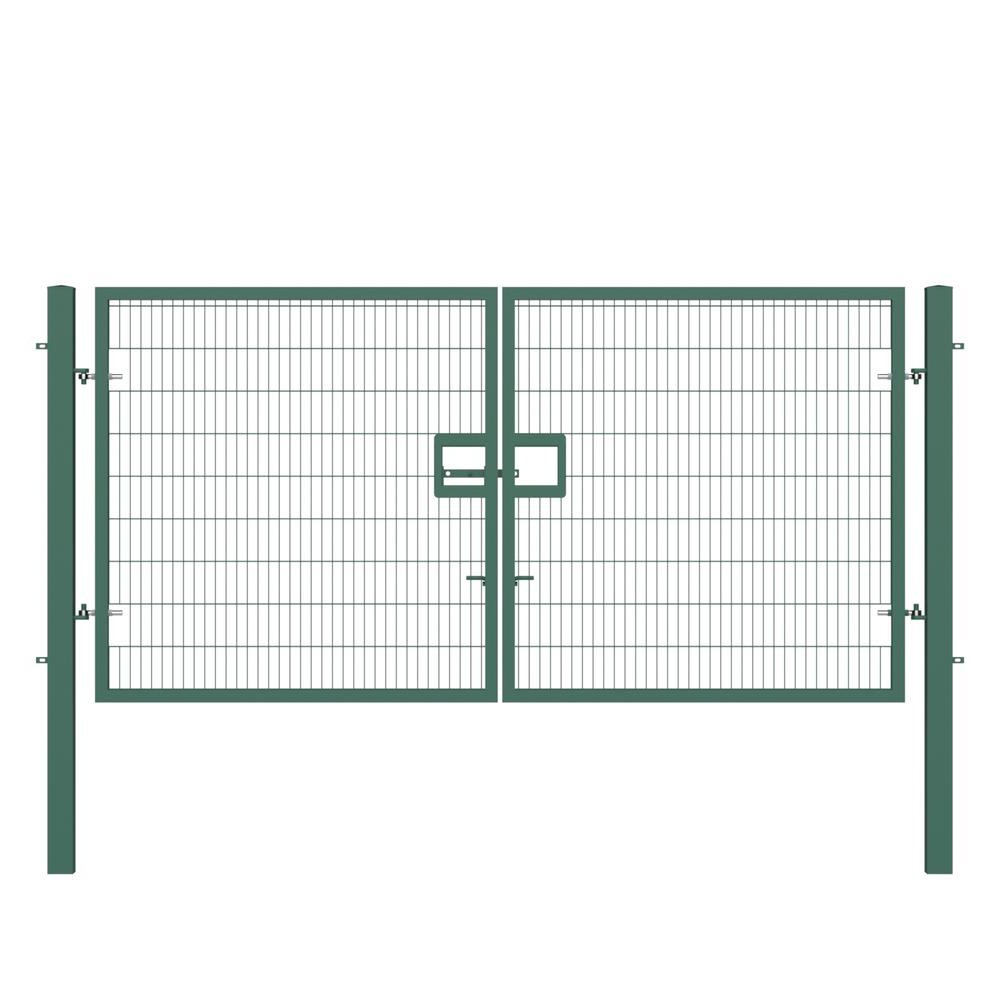 Twin Wire Double Leaf Gate 2.0H x 4m Green Powder Coated Finish Concrete-In