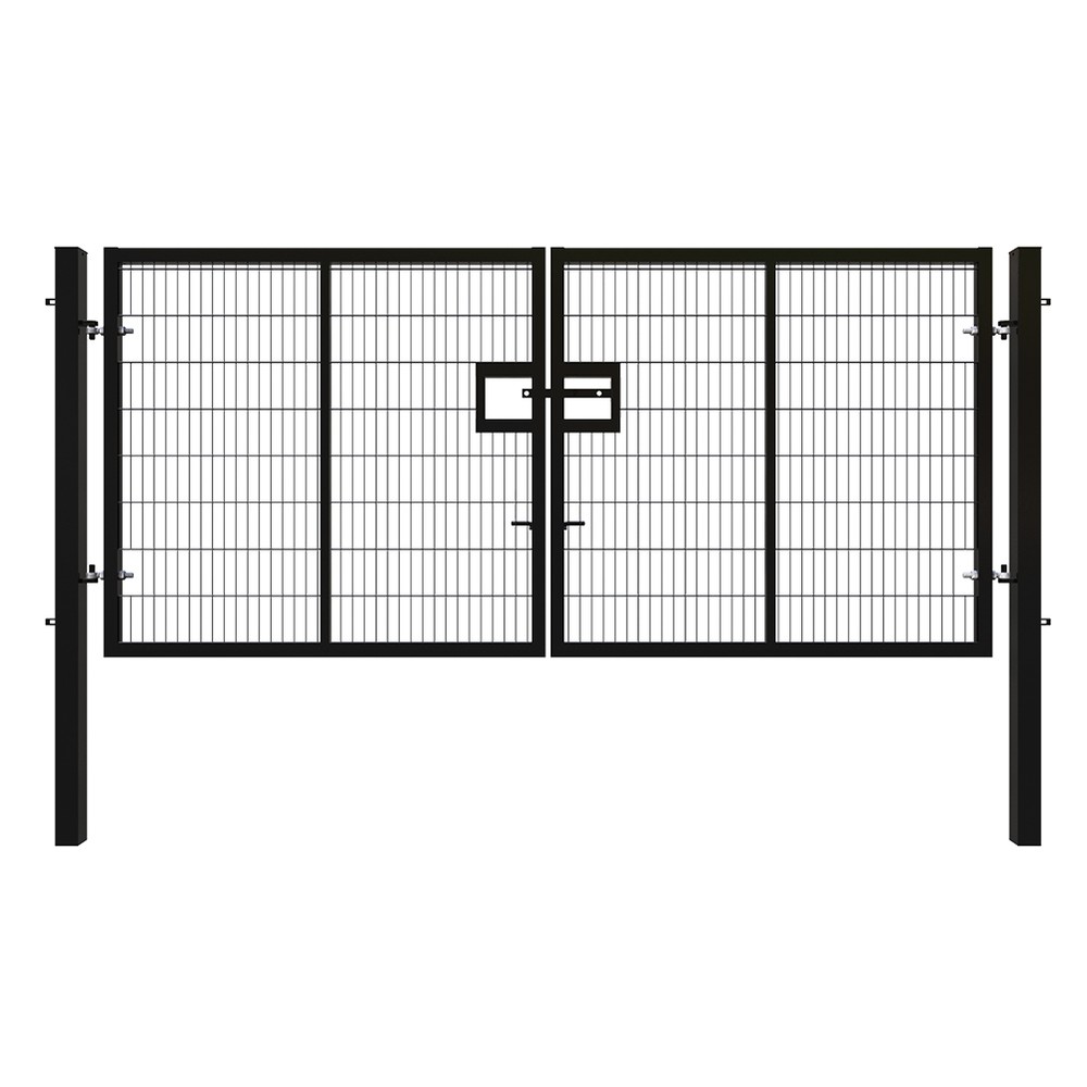 Twin Wire Double Leaf Gate 2.0H x 6m Black Powder Coated Finish Concrete-In