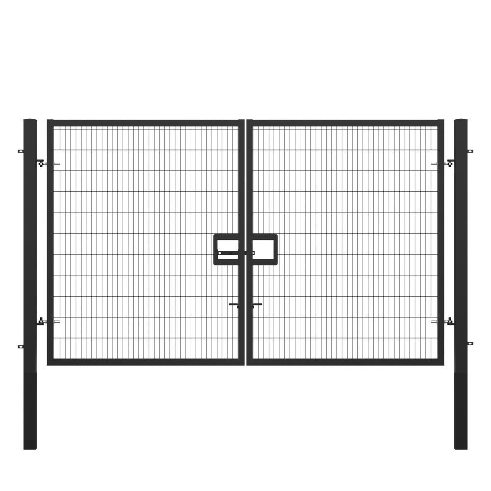 Twin Wire Double Leaf Gate 2.4H x 4m Black Powder Coated Finish Concrete-In