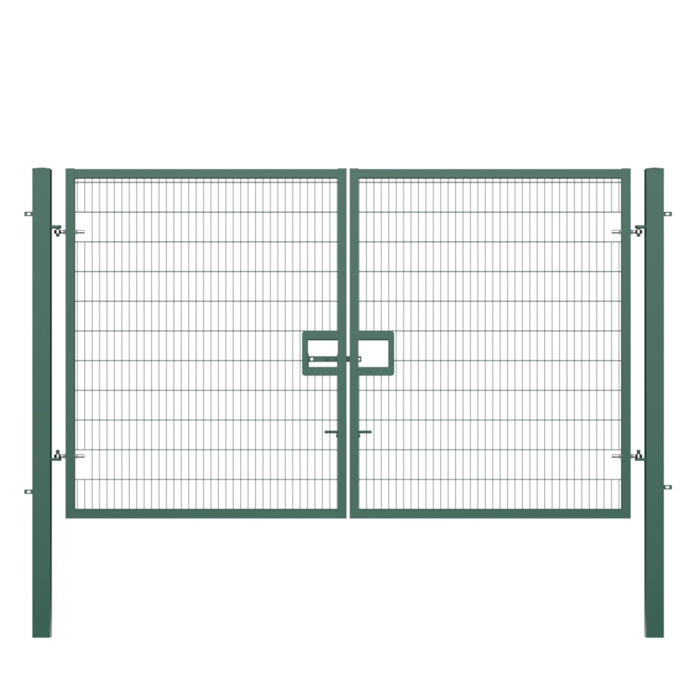 Twin Wire Double Leaf Gate 2.4H x 4m Green Powder Coated Finish Concrete-In
