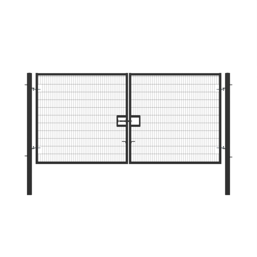 Twin Wire Double Leaf Gate 2.4H x 5m Black Powder Coated Finish Concrete-In