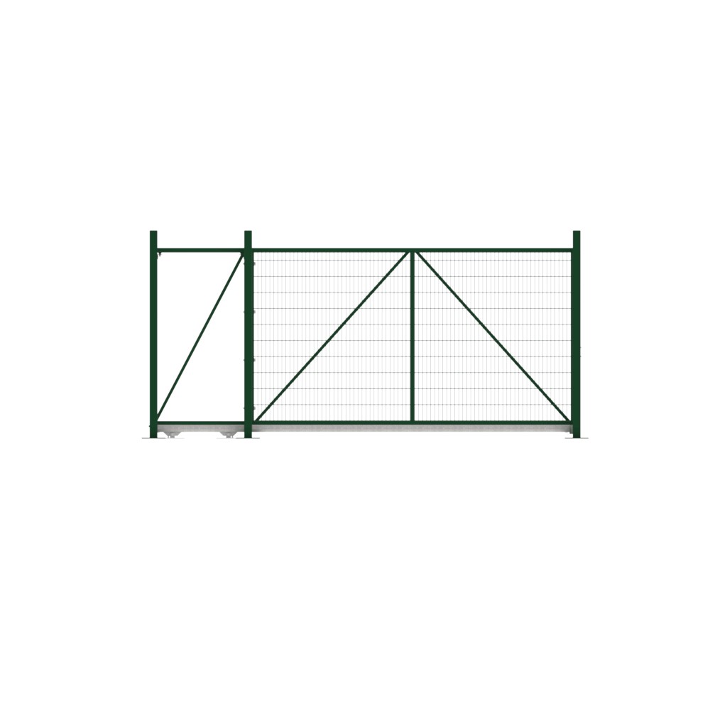 Cantilever Sliding Mesh Gate - 2.4H x 4m Green With Track & Accessories - LH Open