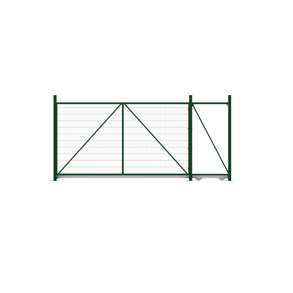 Cantilever Sliding Mesh Gate - 2.4H x 4m Green With Track & Accessories - RH Open