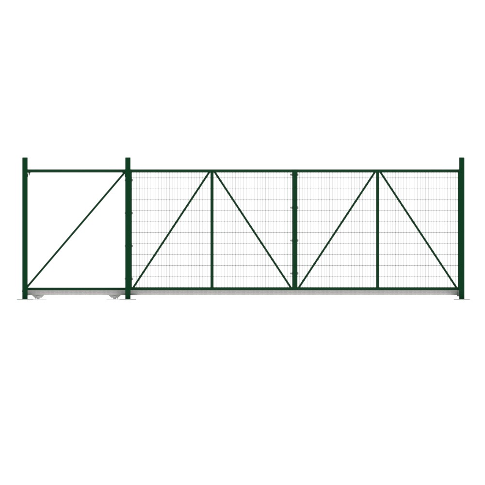 Cantilever Sliding Mesh Gate - 2.4H x 6m Green With Track & Accessories - LH Open