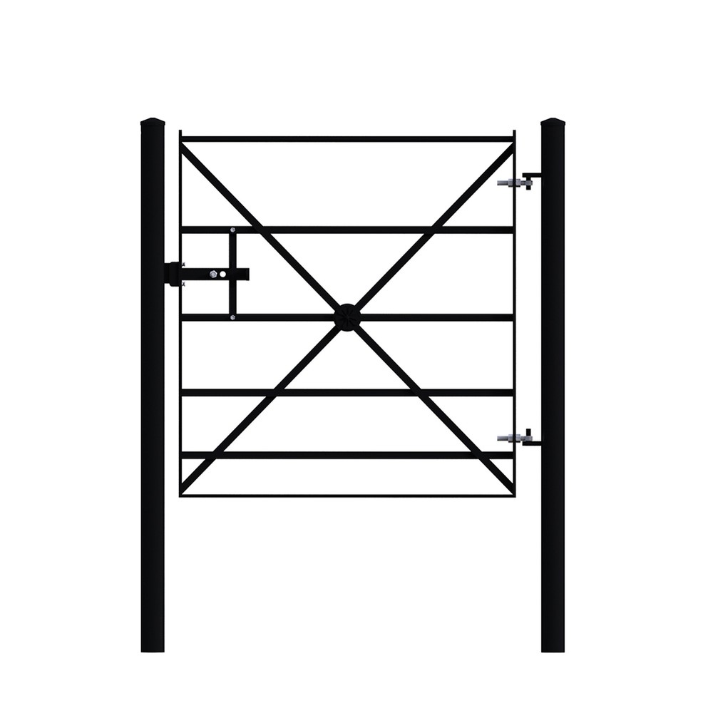 Estate Single Leaf Gate C/W Posts - Supplied with Latch - Powder Coated Black