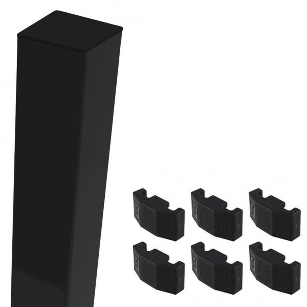 Black Corner Post For 0.9m High Fence With Fixings (1.5m Overall Length)