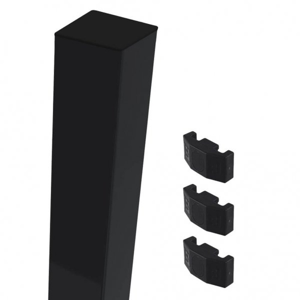 Black Mid/End Post For 0.9m High Fence With Fixings (1.5m Overall Length)