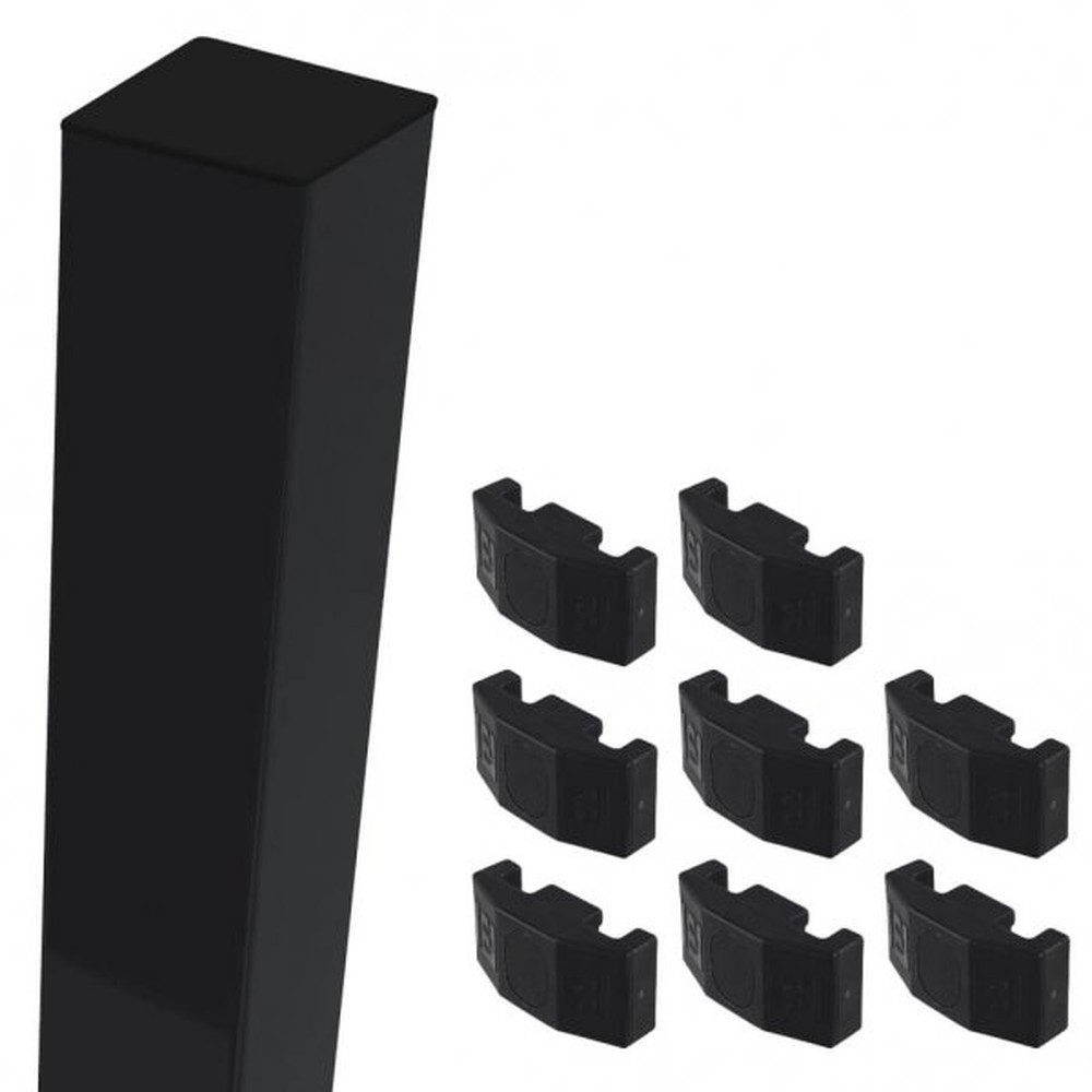 Black Corner Post For 1.5m High Fence With Fixings (2.1m Overall Length)
