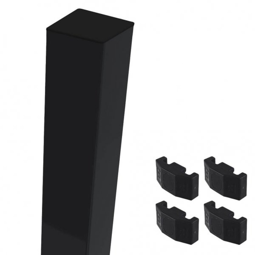 Black Mid/End Post For 1.5m High Fence With Fixings (2.1m Overall Length)