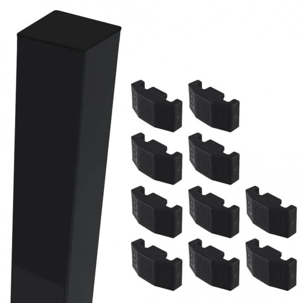 Black Corner Post For 1.8m High Fence With Fixings (2.5m Overall Length)