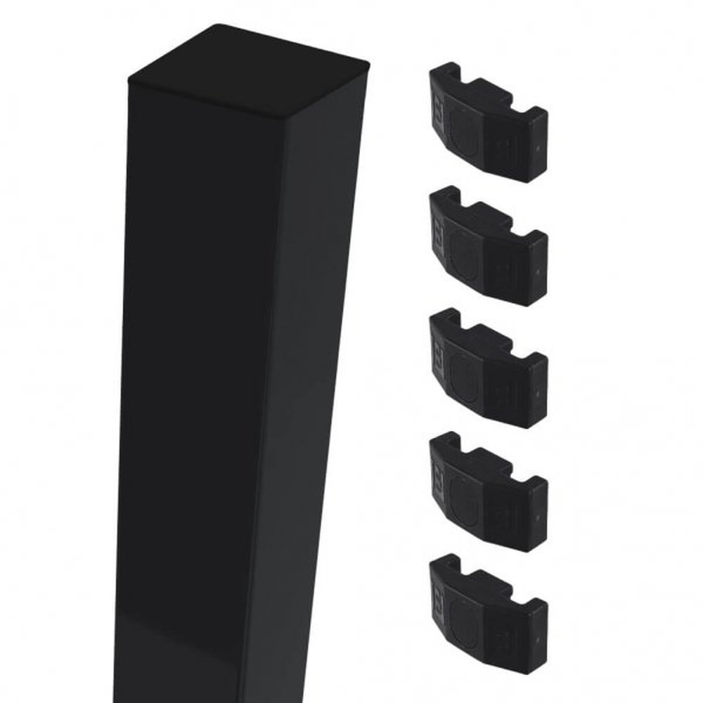 Black Mid/End Post For 1.8m High Fence With Fixings (2.5m Overall Length)