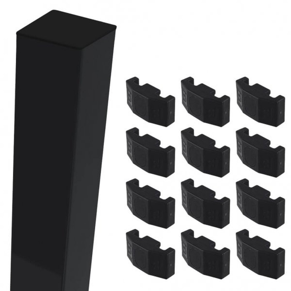 Black Corner Post For 2.0m High Fence With Fixings (2.7m Overall Length)