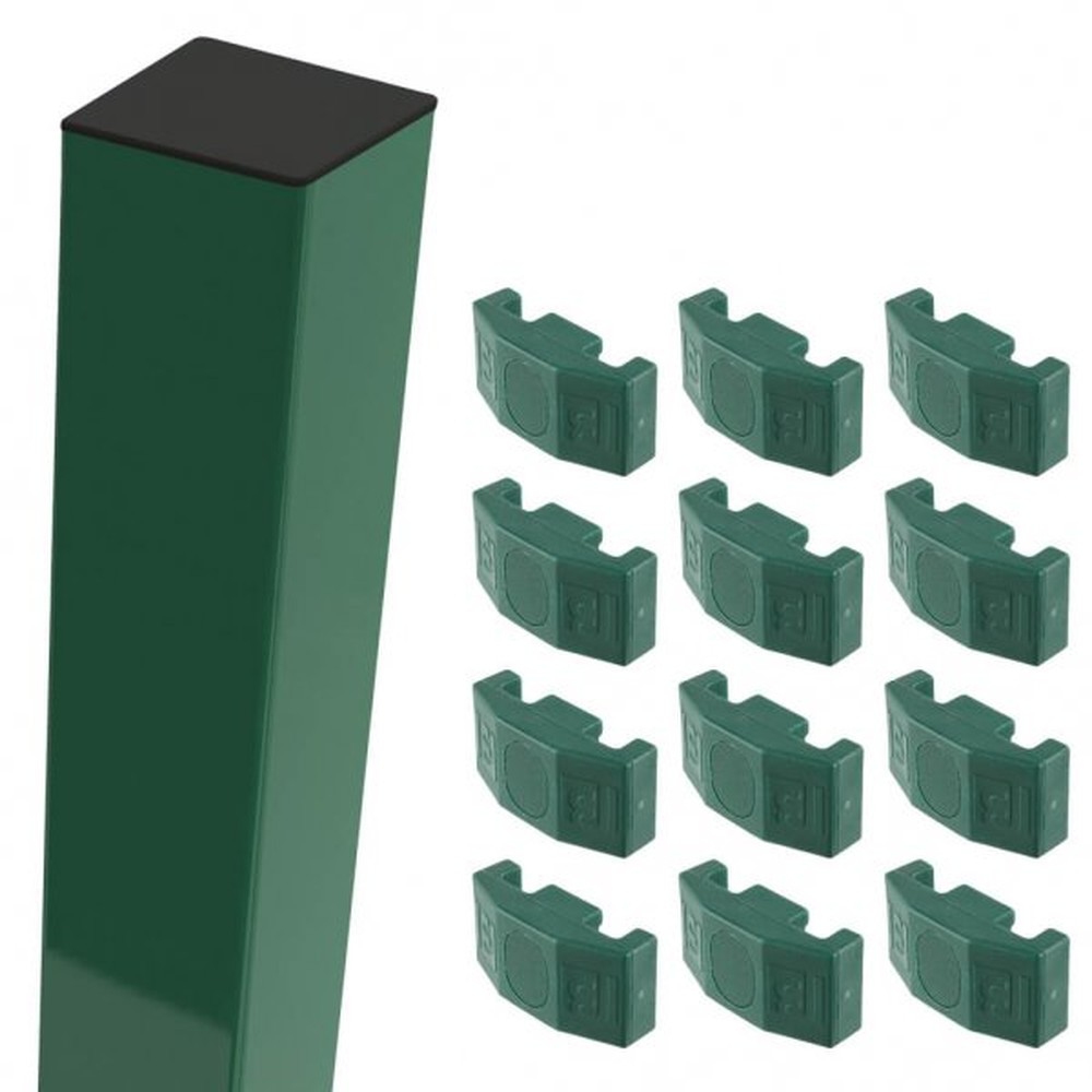 Green Corner Post For 2.0m High Fence With Fixings (2.7m Overall Length)