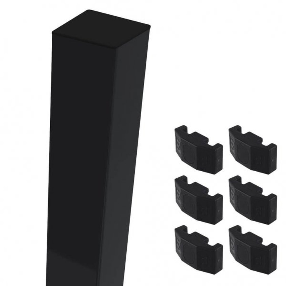 Black Mid/End Post For 2.0m High Fence With Fixings (2.7m Overall Length)