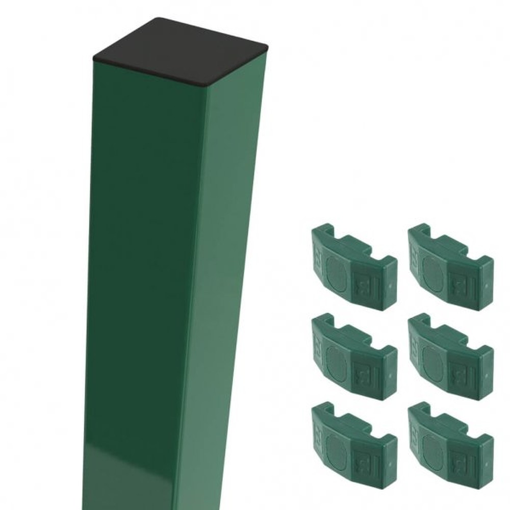Green Mid/End Post For 2.0m High Fence With Fixings (2.7m Overall Length)