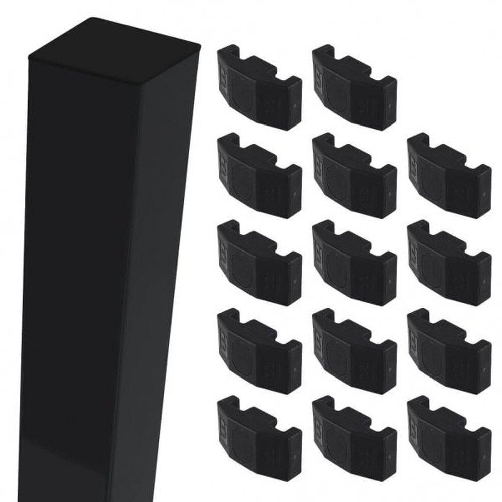 Black Corner Post For 2.4m High Fence With Fixings (3.1m Overall Length)