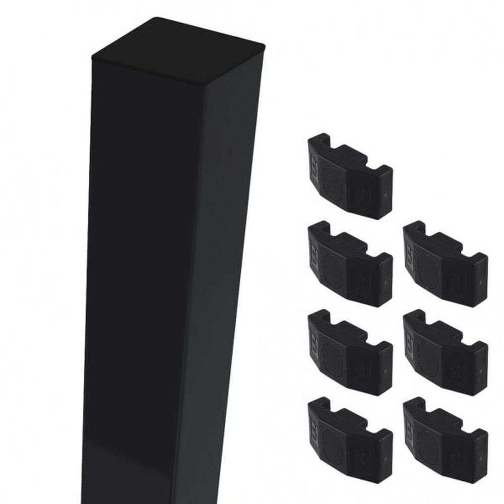 Black Mid/End Post For 2.4m High Fence With Fixings (3.1m Overall Length)