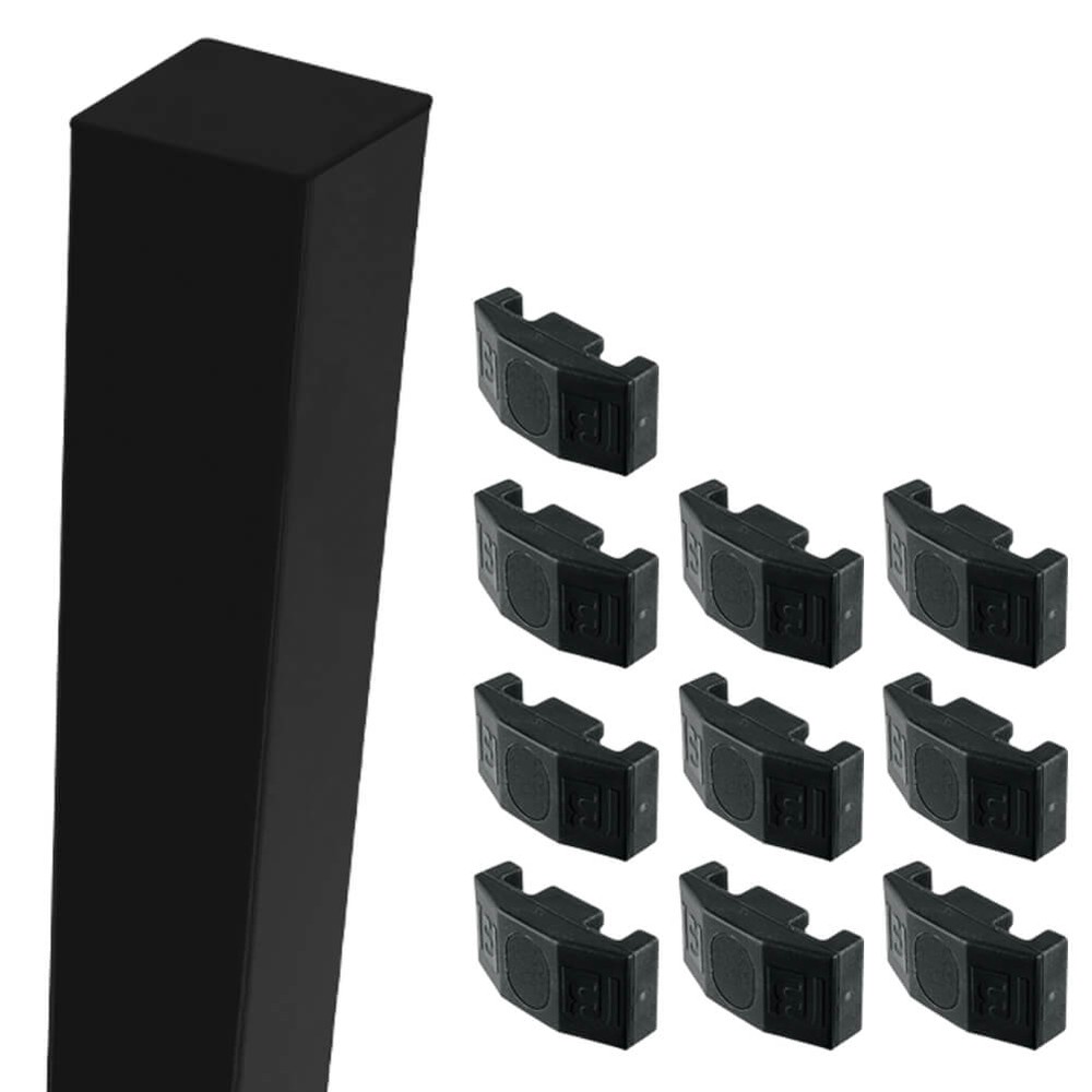 Black Nylofor 2D Super 2.0m Corner Post With Fixings (60 x 60 - 2.7m Overall Length)