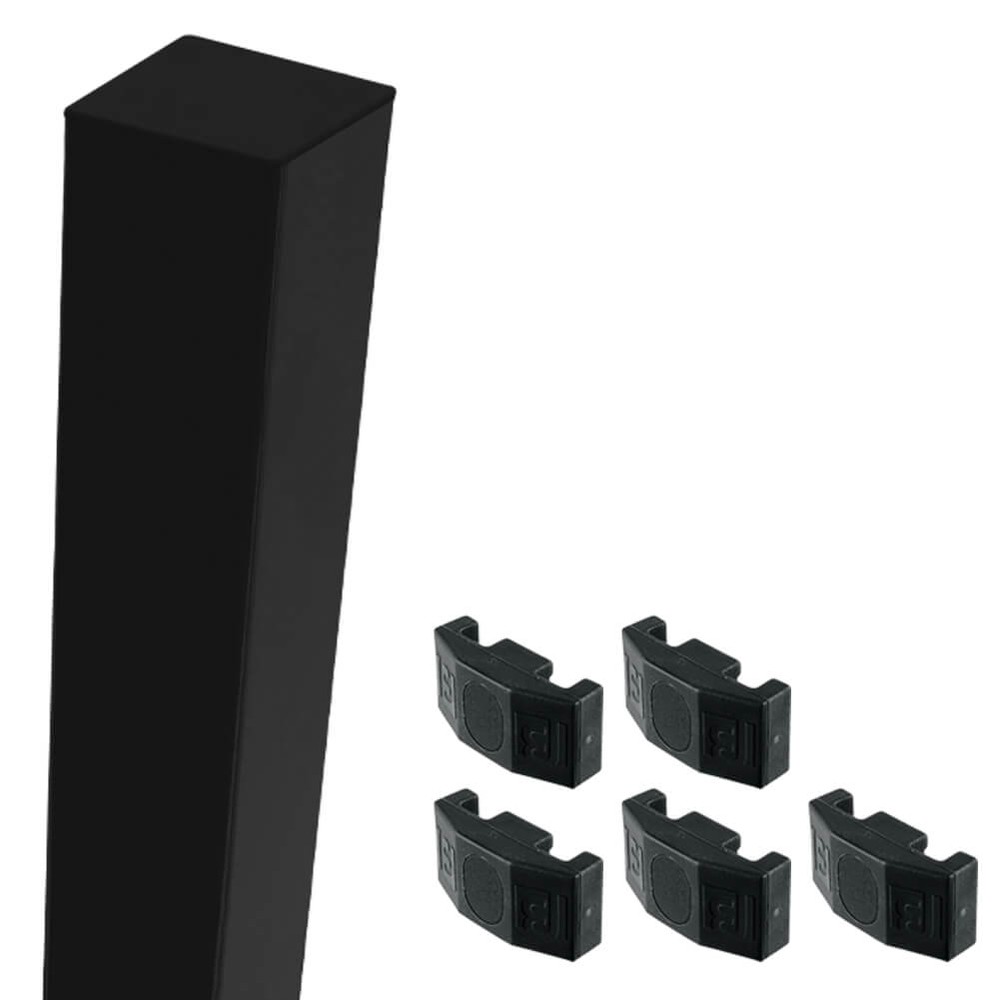 Black Nylofor 2D Super 2.0m Mid/End Post With Fixings (60 x 60 - 2.7m Overall Length)