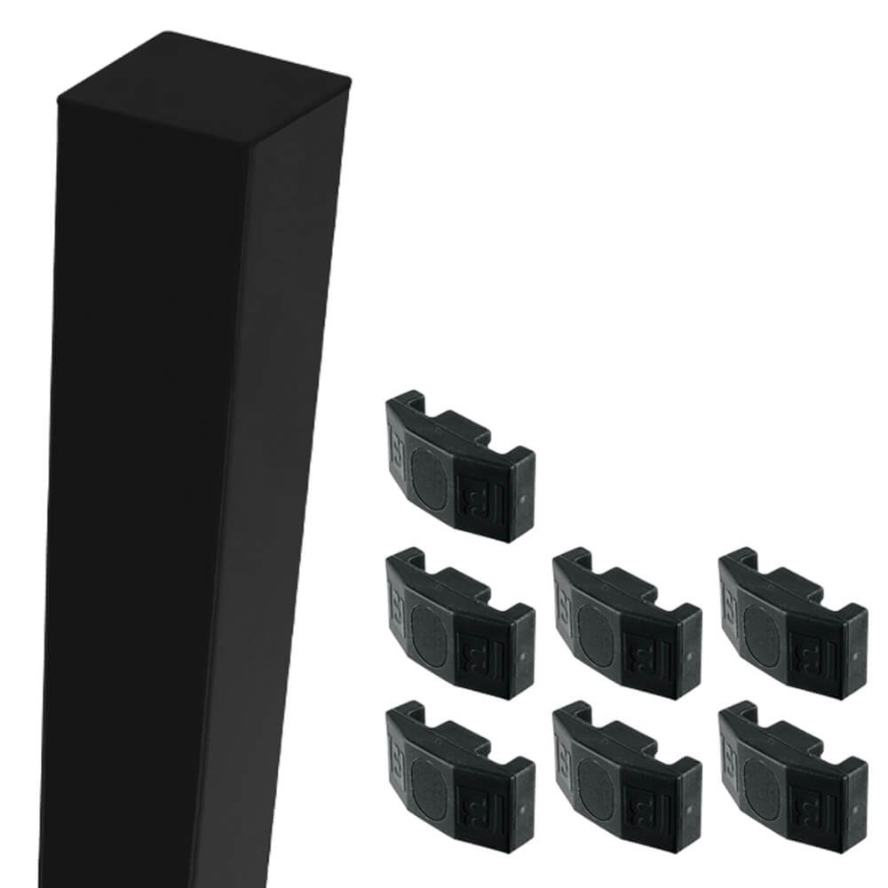 Black Nylofor 2D Super 2.4m Mid/End Post With Fixings (60 x 60 - 3.1m Overall Length)