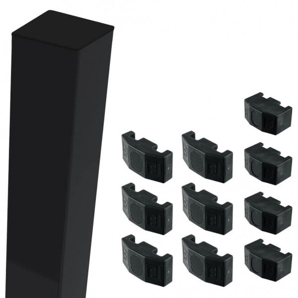 Black Corner Post For 1.7m High Fence With Fixings (2.4m Overall Length)