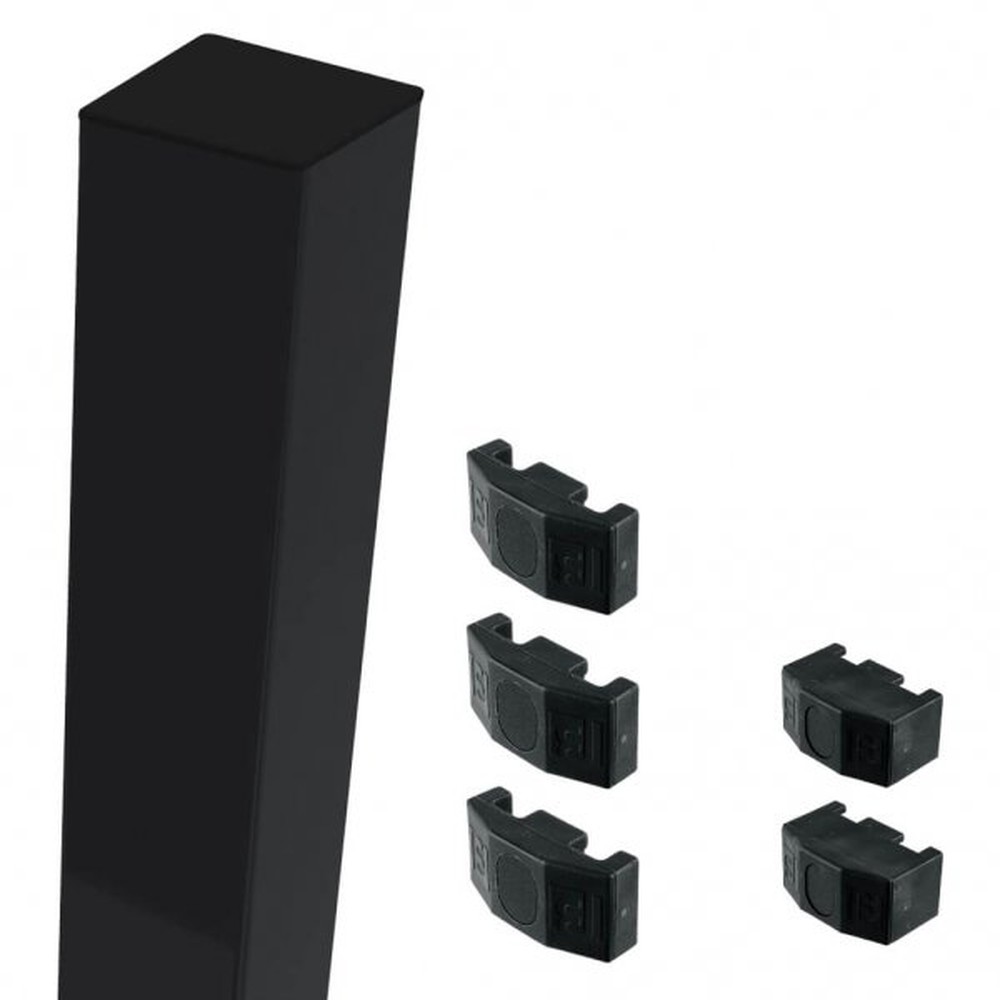 Black Mid/End Post For 1.7m High Fence With Fixings (2.4m Overall Length)