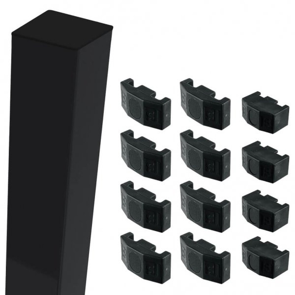 Black Corner Post For 2.0m High Fence With Fixings (2.7m Overall Length)
