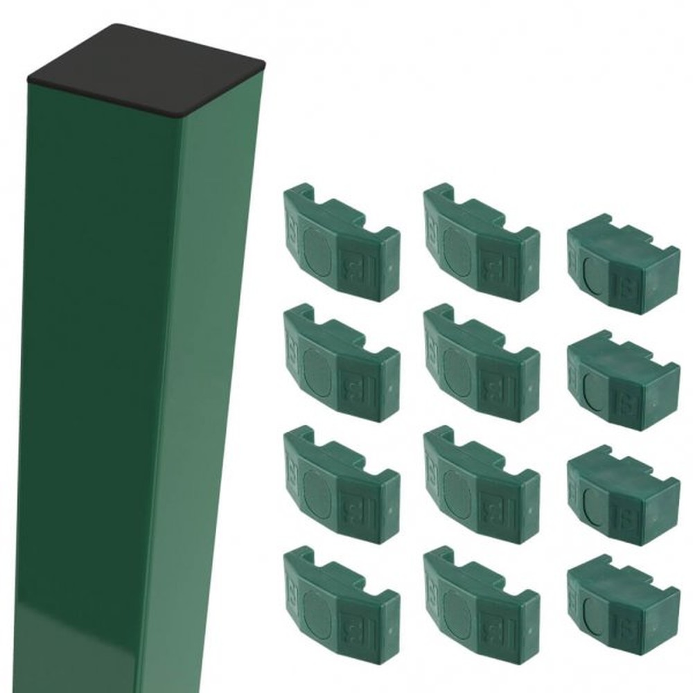 Green Corner Post For 2.0m High Fence With Fixings (2.7m Overall Length)