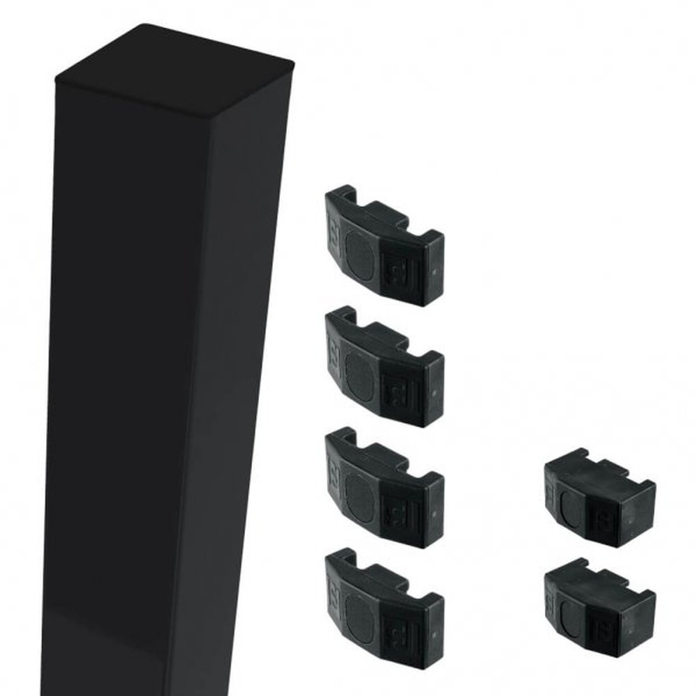 Black Mid/End Post For 2.0m High Fence With Fixings (2.7m Overall Length)