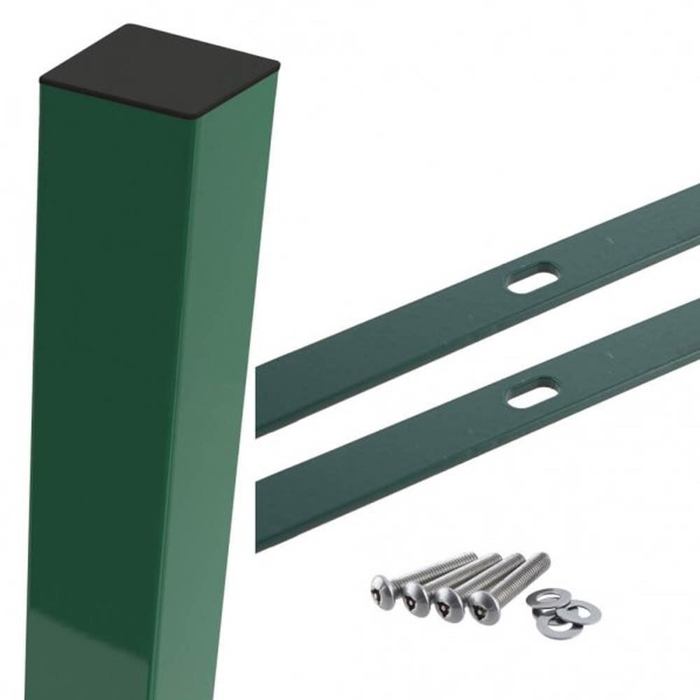 Green Corner Post For 2.0m High Fence With Fixings (2.7m Overall Length)
