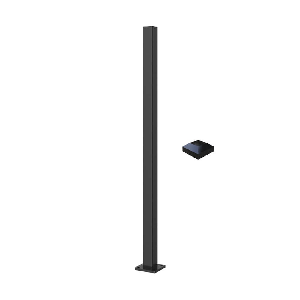 Aluminium Post 50mm + Cap - 1050mm O/A Bolt-Down Flange - Powder Coated Black