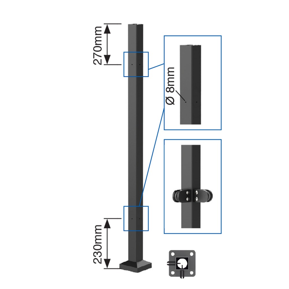 Fortitude Timeless 50mm Corner Post 1100mm Bolt-Down - Black Sand