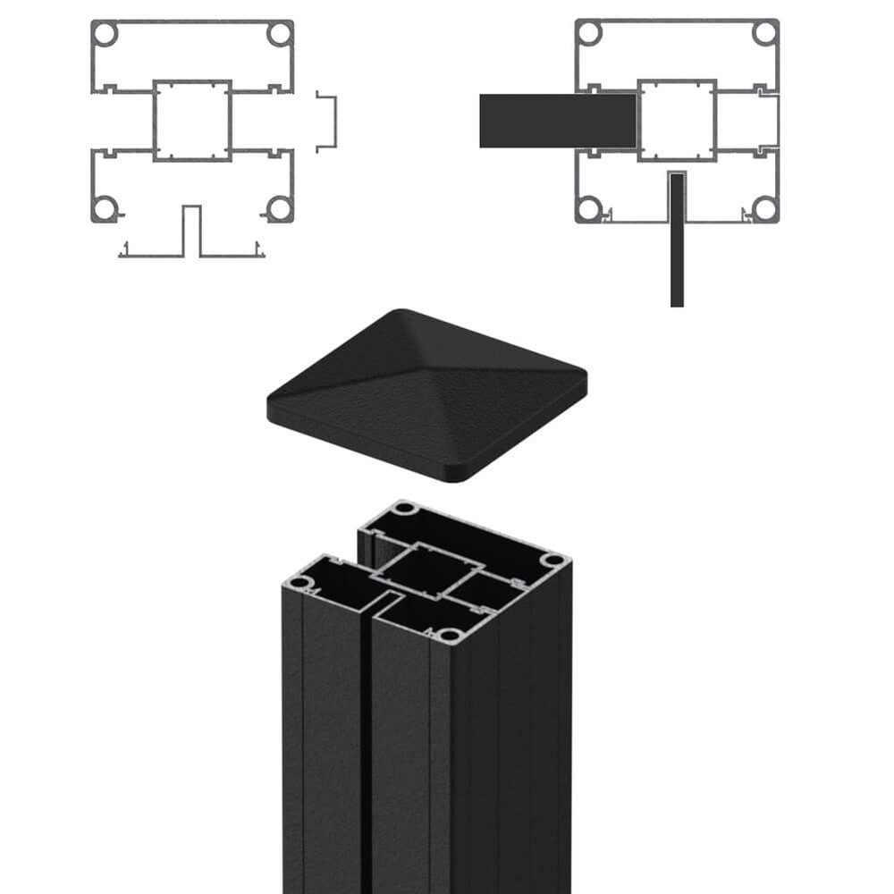 1.8m Corner Post - Boards/5mm Laser Screen Black Sand Matt (2500mm O/A)