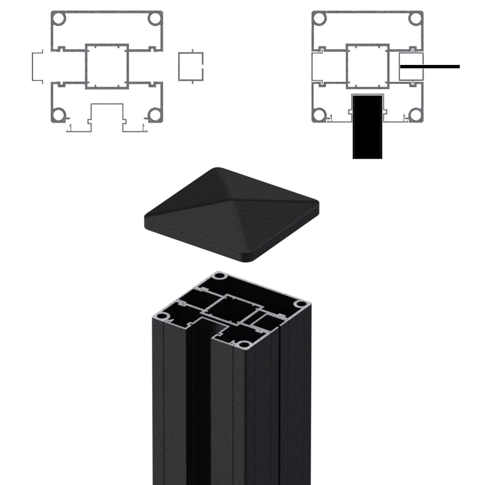 1.8m Corner Post - Boards/2mm Laser Screen Black Sand Matt (2500mm O/A)
