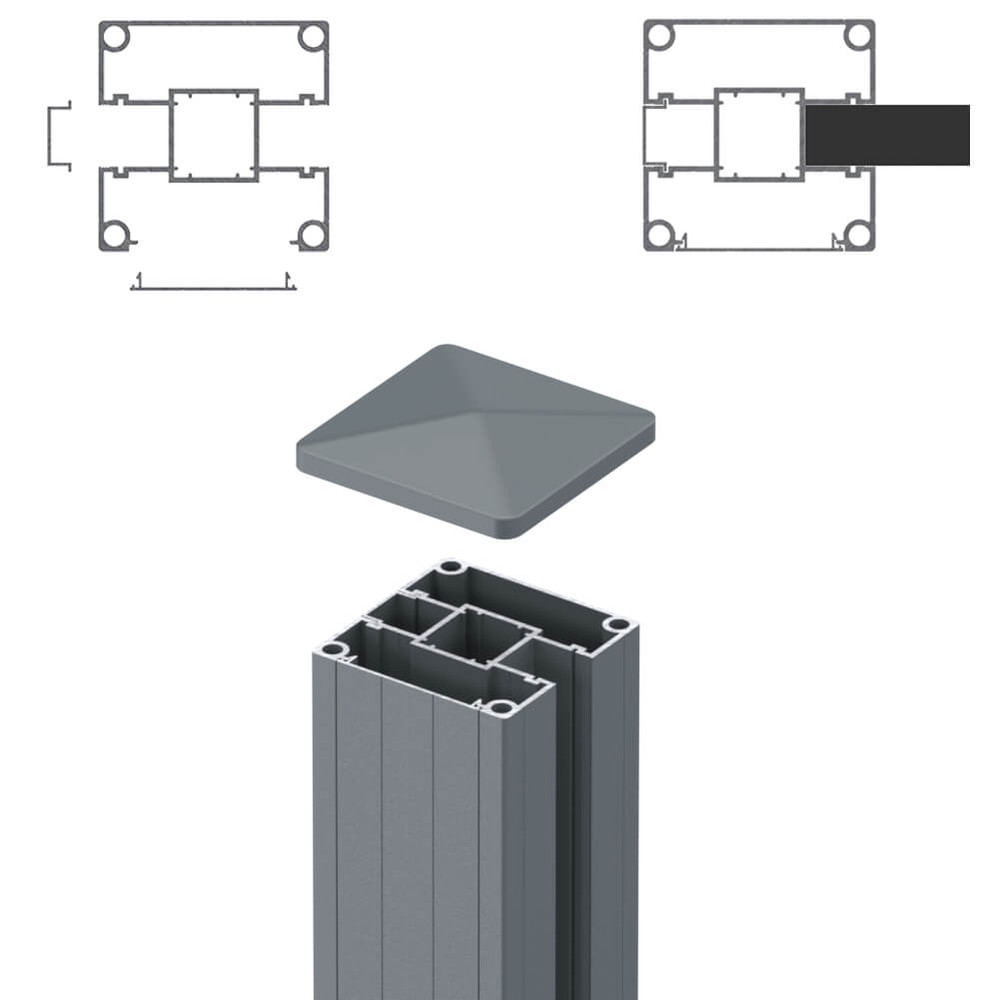 1.8m End Post - For Boards Basalt Grey Matt (2500mm O/A)