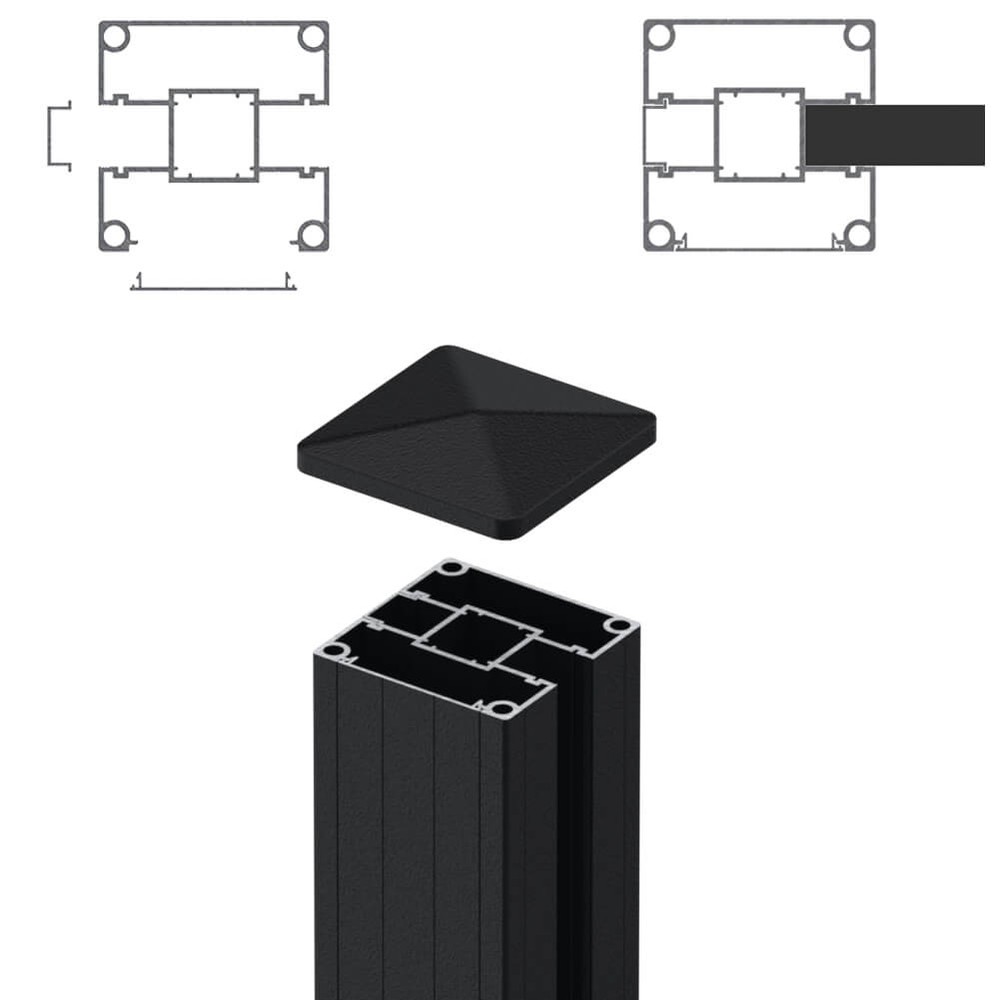 1.8m End Post - For Boards Black Sand Matt (2500mm O/A)