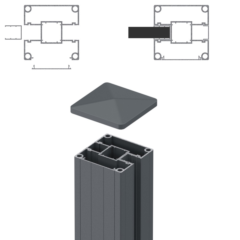 1.8m End Post - For 16mm Laser Screen Basalt Grey Matt (2500mm O/A)