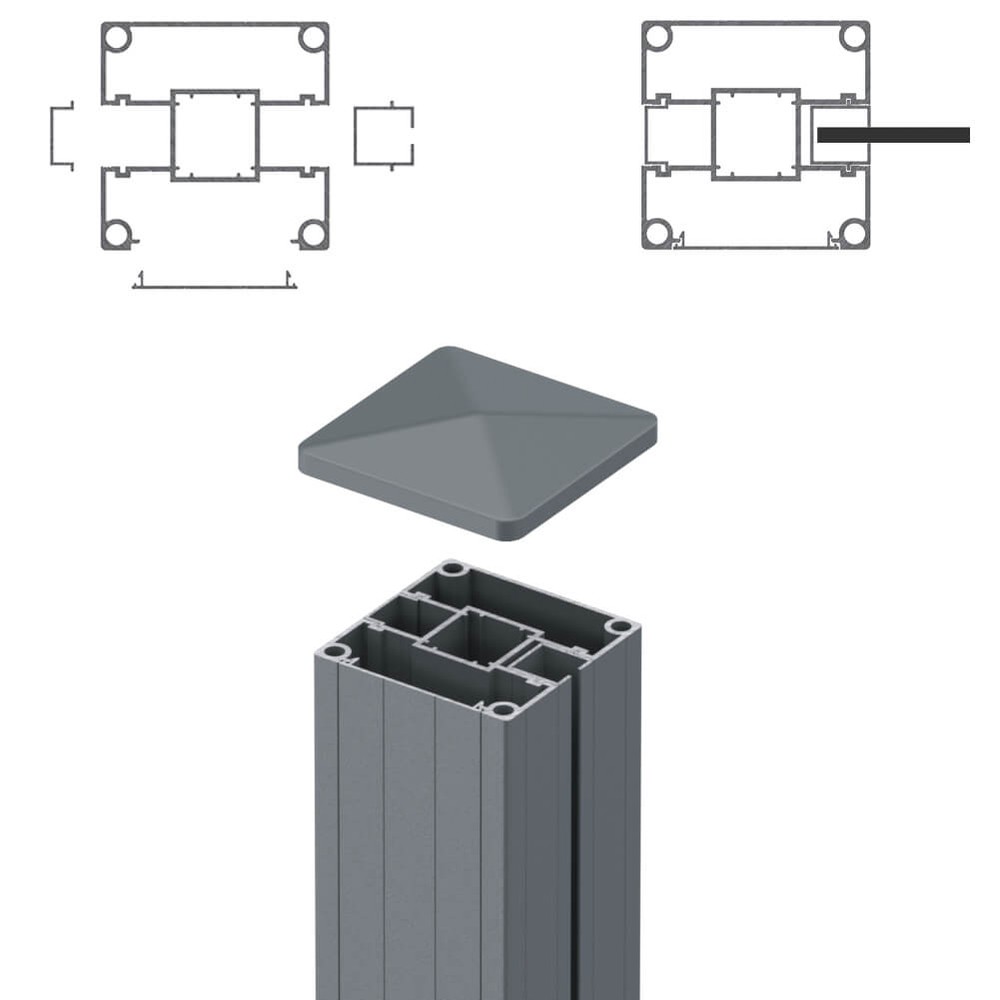 1.8m End Post - For 5mm Laser Screen Basalt Grey Matt (2500mm O/A)