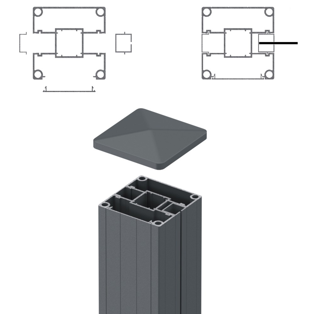 1.8m End Post - For 2mm Laser Screen Basalt Grey Matt (2500mm O/A)