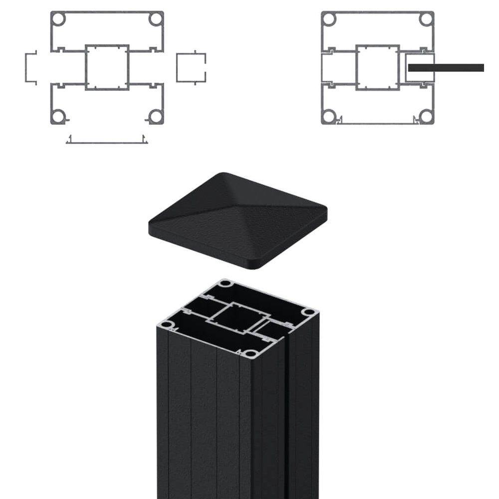 1.8m End Post - For 5mm Laser Screen Black Sand Matt (2500mm O/A)