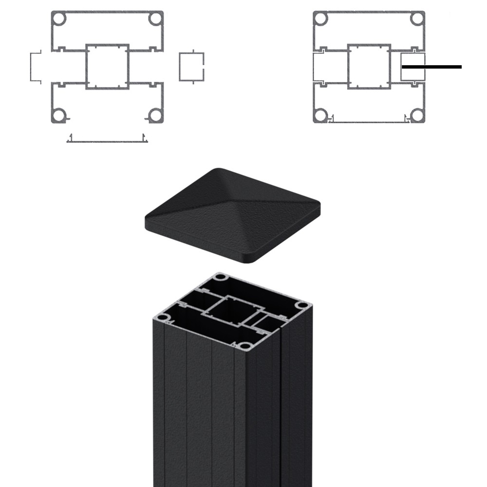 1.8m End Post - For 2mm Laser Screen Black Sand Matt (2500mm O/A)