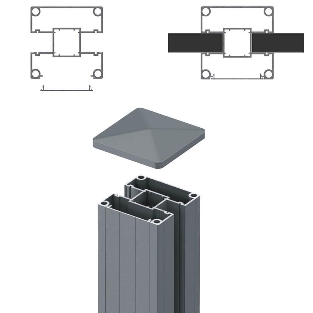 1.8m Mid Post - Boards/Boards RAL 7012 Basalt Grey Matt (2500mm O/A)