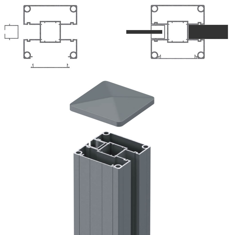 1.8m Mid Post - 5mm Laser Screen/Board Other Side -Basalt Grey Matt(2500mm O/A)