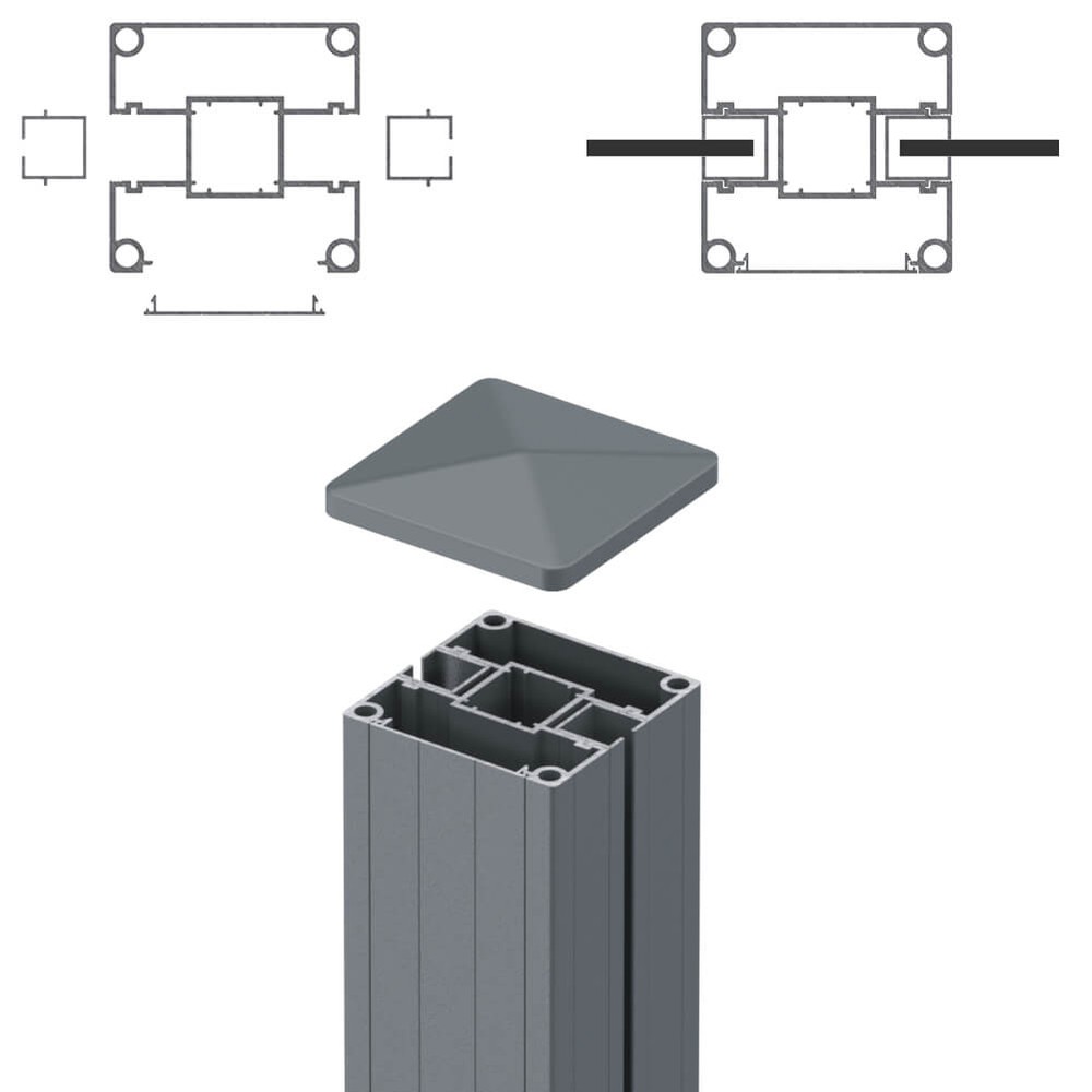 1.8m Mid Post - 5mm Laser Screens Both Sides - Basalt Grey Matt (2500mm O/A)