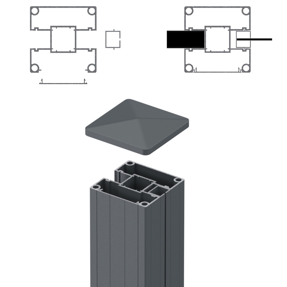 1.8m Mid Post - 2mm Laser Screen/Board Other Side -Basalt Grey Matt(2500mm O/A)
