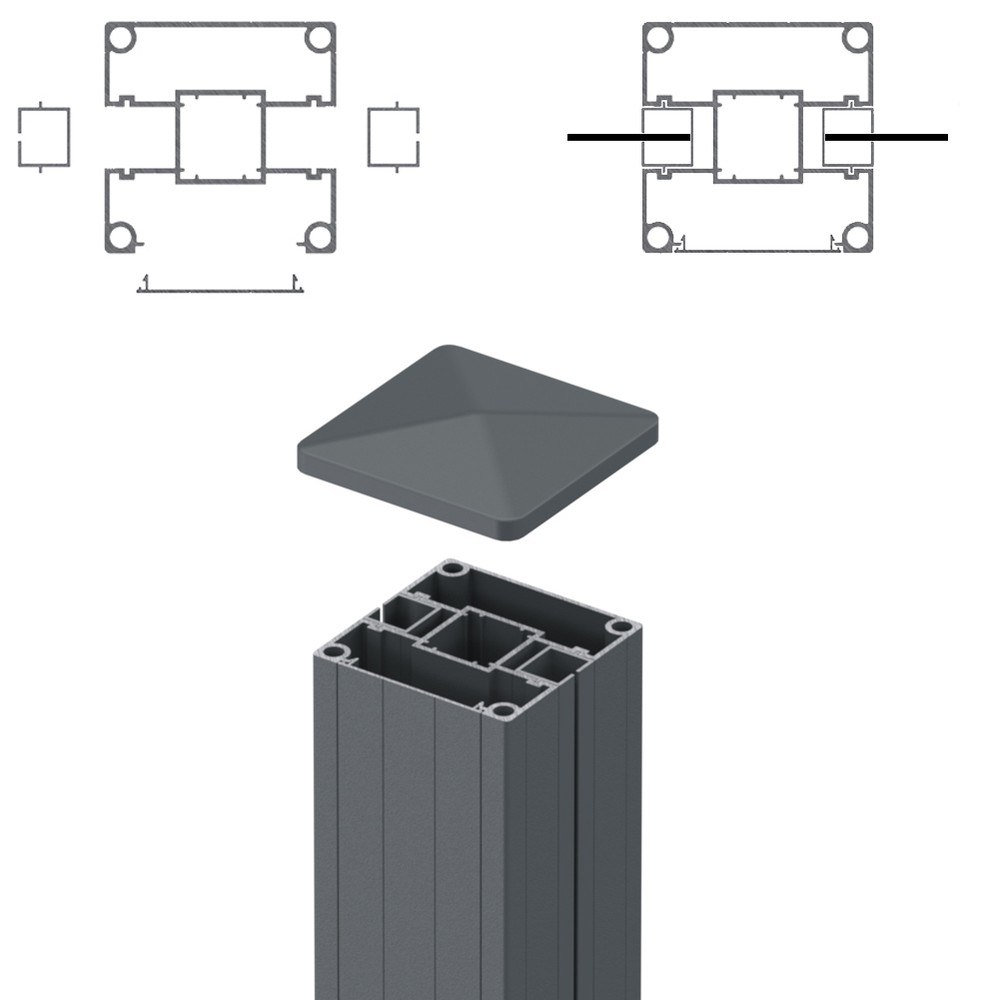 1.8m Mid Post - 2mm Laser Screens Both Sides - Basalt Grey Matt (2500mm O/A)