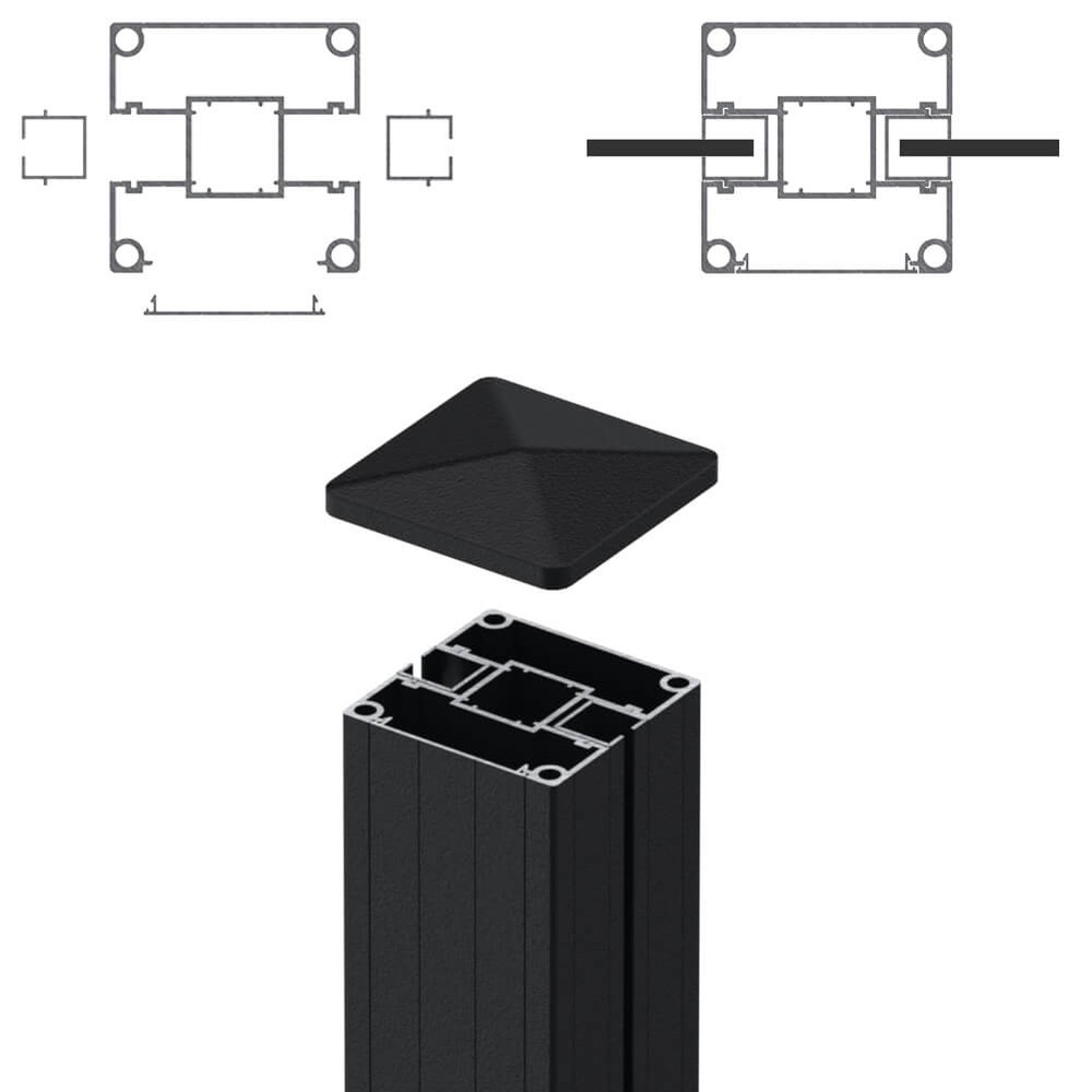 1.8m Mid Post - 5mm Laser Screens Both Sides - Black Sand Matt (2500mm O/A)
