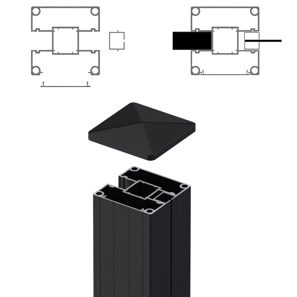 1.8m Mid Post - 2mm Laser Screen/Board Other Side - Black Sand Matt(2500mm O/A)